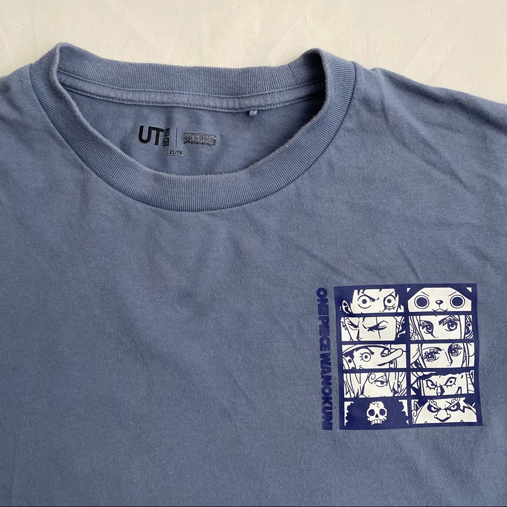 SOLD One Piece x Uniqlo - Wano arc - baby blue T Shirt “Wanokuni” - Picture 3 of 7